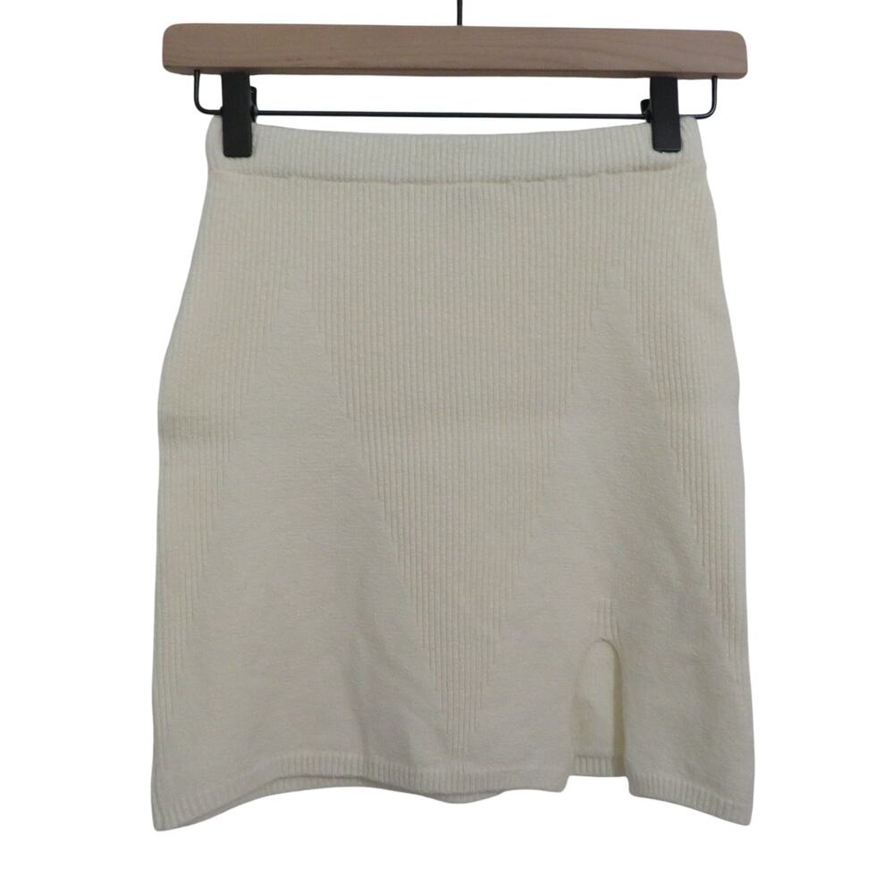 Maha Women Sz M/L Cream Knit Mini Skirt Cotton Neutral Minimalist
